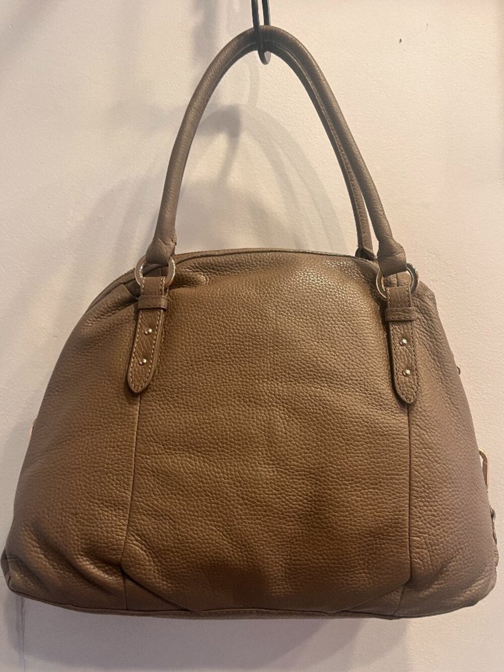Halogen Taupe Brown Leather Double Top Handle Tote Bag
